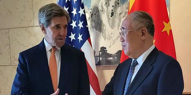John Kerry and Xie Zhenhua meet in Beijing in July 2023. 
