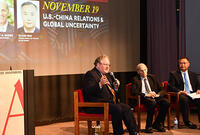 Jeff Bader and Zhang Ping, Clayton Dube as moderator.